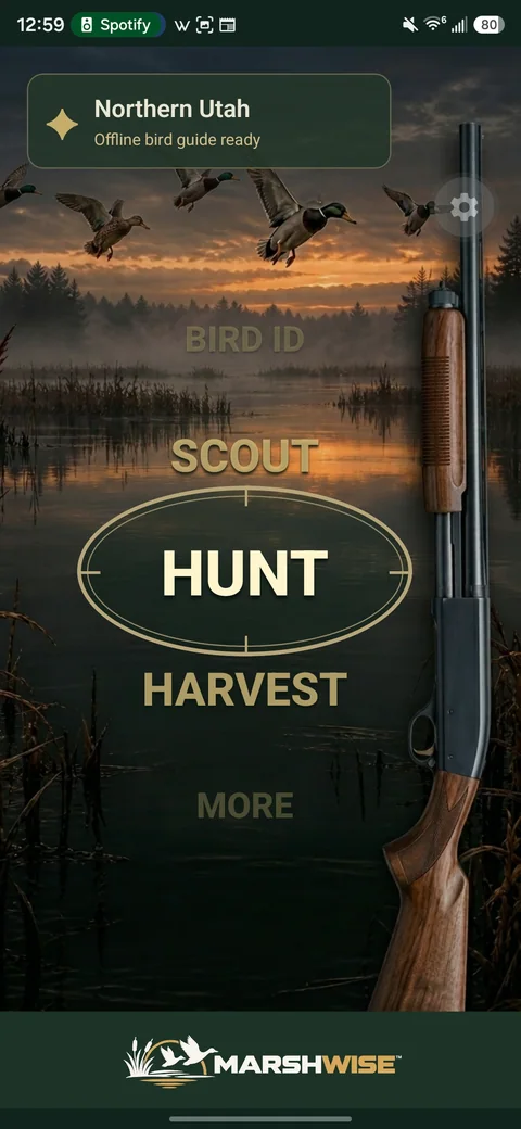 Home menu with Hunt selected